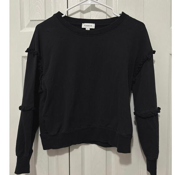 Evereve Black Ruffle Accent Terry Lined Cozy Sweatshirt Size XS - Picture 2 of 6